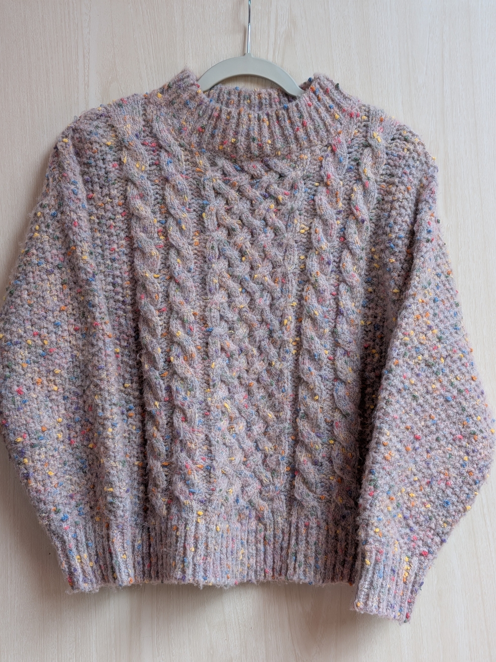 Confetti Cable Knit Sweater M Rainbow Fleck Chunky Eclectic Grandpa